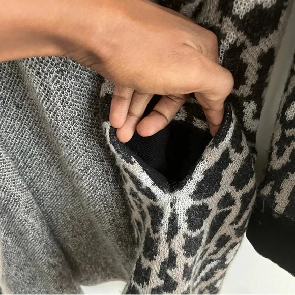 Whimsigoth Leopard Print Longline Cardigan Wool Blend Open Front Knit Sweater  L - Picture 5 of 11